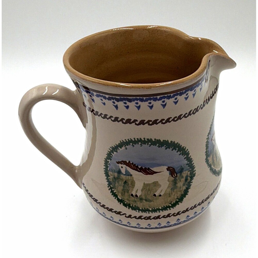 Nicholas Mosse Pottery Ireland Stoneware Pitcher Glossy Beige Blue Green